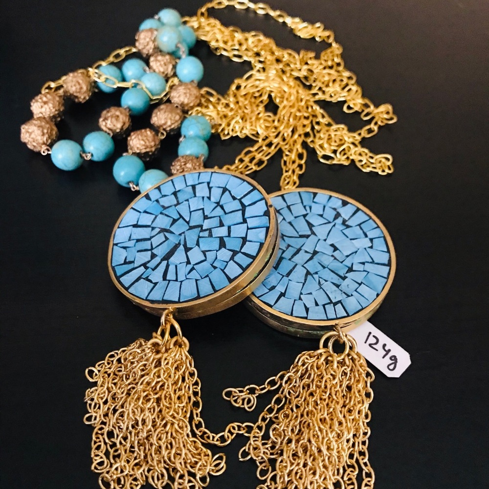 Turquoise handmade scarf necklace